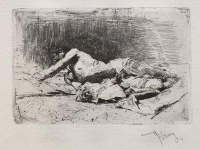 地面から転がる男。 作： Mariano José María Bernardo Fortuny y Carbó