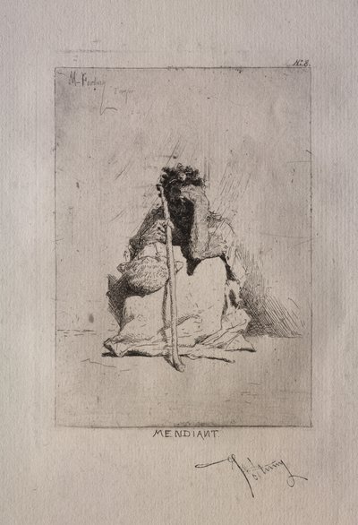 身をかがめる乞食。 作： Mariano Fortuny y Carbó
