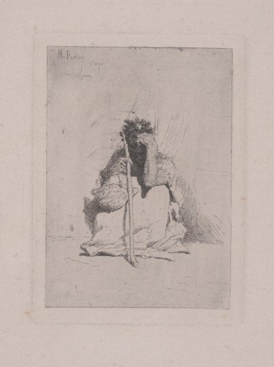 無題-杖を持ったしゃがみ姿（エッチング） 作： Mariano José María Bernardo Fortuny y Carbó