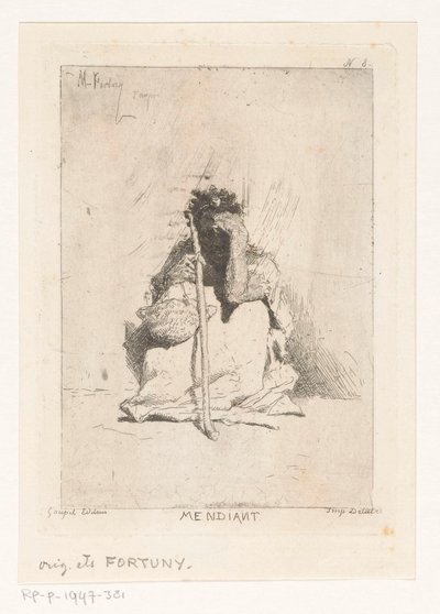棒で座っている乞食 Mendiant (オブジェクトのタイトル) 作： Mariano José María Bernardo Fortuny y Carbó
