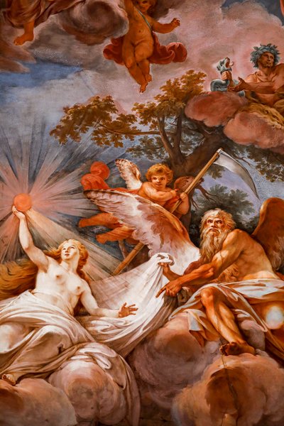 ロムルスは木星によってオリンパスで歓迎されます。 「ロムルスの神格化」の詳細 1775 -1779、フレスコ画 作： Mariano Rossi