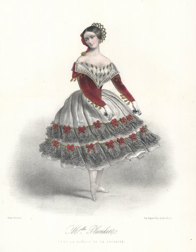 ベルギーのバレエダンサー、アデライン・プランケットの「La Manola de la Favorite」、1860年頃（カラーリトグラフ 作： Marie Alexandre (after) Alophe