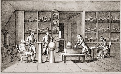 アントワーヌ・ローラン・ド・ラヴォアジエ（1743-1794）、安静時の人間の呼吸について実験を行うフランスの化学者。ラヴォアジエ夫人が描いたもので、18世紀のパリ、レマージュ・コレクション 作： Marie Anne Pierrette Lavoisier