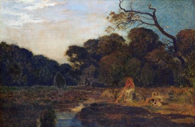 風景の中の恋人たち」（油彩・キャンバス） 作： Marie Auguste Emile Rene Menard