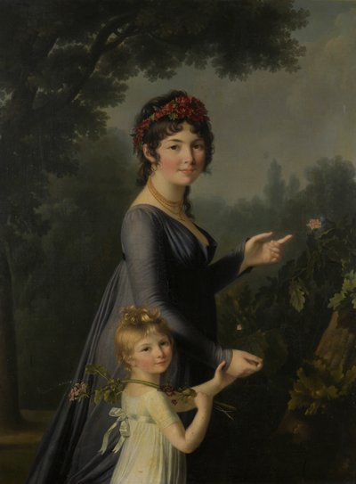 公園で娘のアンアグラエデルチとマリージュヌヴィエーヴルモワンの肖像画。 作： Marie Elisabeth Lemoine