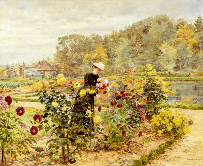 バラ園の優雅な女性 作： Marie Francois Firmin Girard