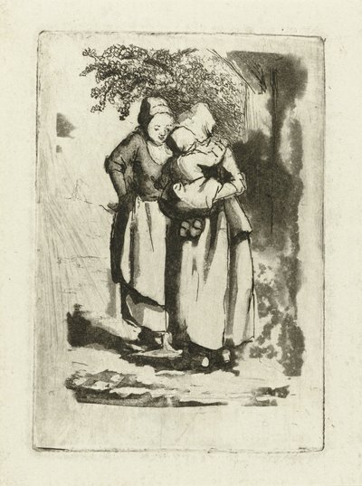 2 人の農民の女性が立っており、1 人は腕に子供を抱えている 作： Marie Lambertine Coclers