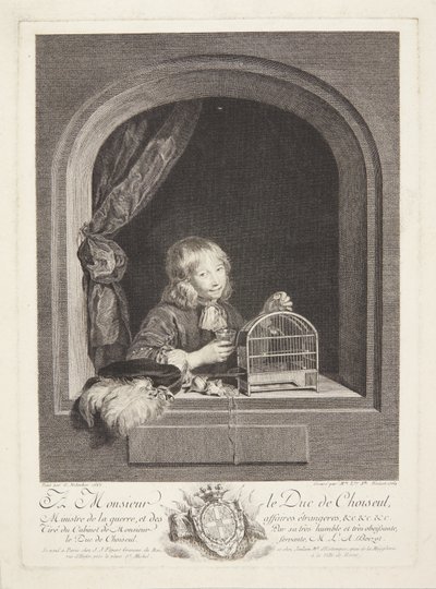 窓に鳥かごを持つ少年 作： Marie Louise Adélaïde Boizot