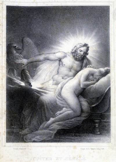 ジュピターとセメレ。1826年、クーパン・ド・クープリによるリトグラフ。 作： Marie Philippe Coupin de la Couperin