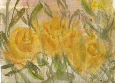 Roses gialle 1, 2020 （油彩、ミクストメディア、A4用紙） 作： Marina Falco