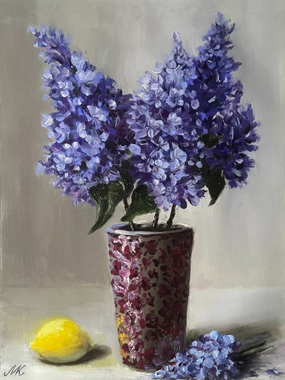 ライラックとレモンの静物画 作： Marina Kozyr