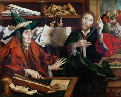 La parabole du gerant malhonnete - 不当な執事のたとえ」レイマーズワエレ、マリヌスクレーズ、ファン（1490年頃-1567年以降）作。木に油彩、1540年頃。寸法：77x96.5cm。ヴィエンヌ美術史博物館 作： Marinus van Reymerswaele