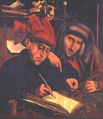 クエンティン・マシスの絵の後に描かれた「The Tax Gatherers 作： Marinus van Reymerswaele