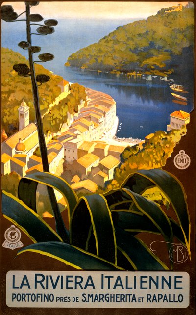 La Riviera Italienne トラベルポスター 1920年頃（リトグラフ 作： Mario Borgoni