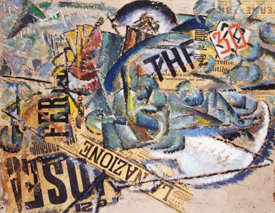 The Nation、Mario Nannini (1895-1918) 作、ボール紙に油彩とコラージュ、65x51 cm。 20世紀イタリア。 作： Mario Nannini