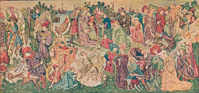 ハードウィック・タペストリーの1つを水彩画で表現、1902年頃 作： Marion Reid