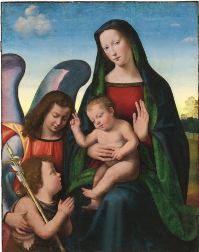 若い聖ヨハネと洗礼者と天使のマドンナと子供 作： Mariotto Albertinelli