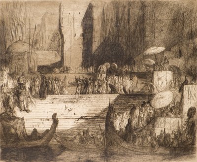 ガンジス川での葬儀の様子（銅版画 作： Marius Alexander Jacques Bauer
