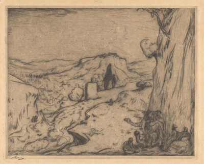 谷間の東洋都市の眺め 作： Marius Bauer (signed by artist)