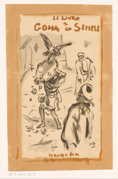 獲物の鳥に襲われたトレイを持つ男 Le livre Goha le Simple (オブジェクトのタイトル) 作： Marius Bauer (signed by artist)