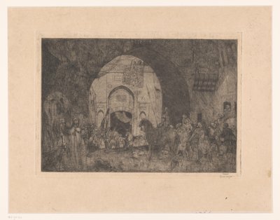 東洋の騎手と門前の人々 作： Marius Bauer (signed by artist)