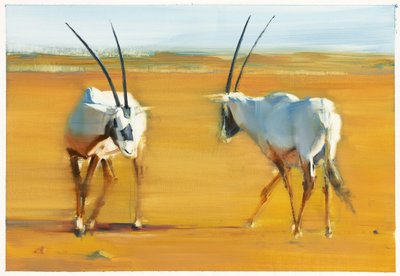 旋回するアラビアンオリックス、2010年（油彩・紙 作： Mark Adlington