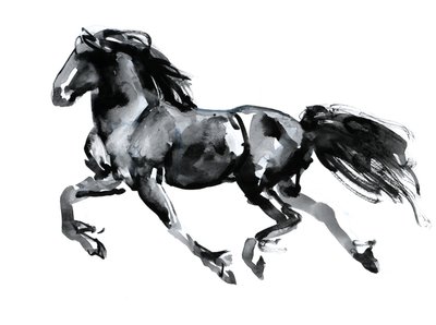 フライングフリージアン、2015年（紙に墨） 作： Mark Adlington