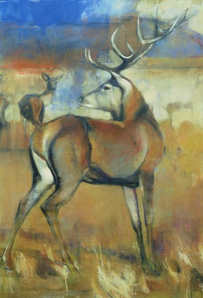 Red Stag、Gathering Deerの詳細、1998ミクストメディアとコラージュ、117689の紙の詳細 作： Mark Adlington