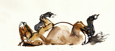 ローリングホース（Przewalski）、2013（セニエインク、水彩、ガッシュ） 作： Mark Adlington