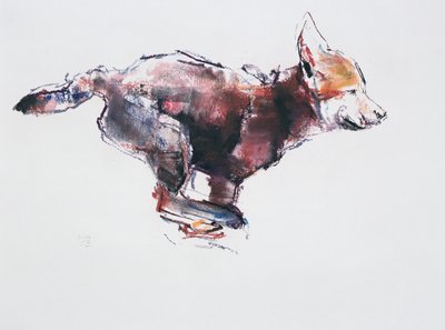 実行中のオオカミの子犬（木炭と紙のコンテ） 作： Mark Adlington