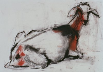 シーテッドヤギ、1998年（紙にコンテと木炭） 作： Mark Adlington