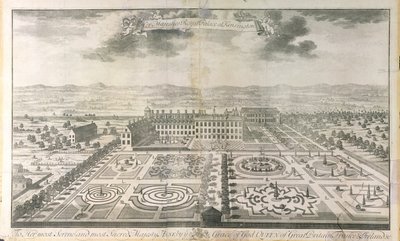 ヨハネスキップ（c.1652-1722）パブによって刻まれたケンジントン宮殿の庭園の鳥瞰図。 J.スミス作、1724年 作： Mark Anthony Hauduroy