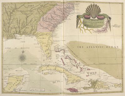 フロリダ州カロライナ州とバハマ諸島の地図 作： Mark Catesby