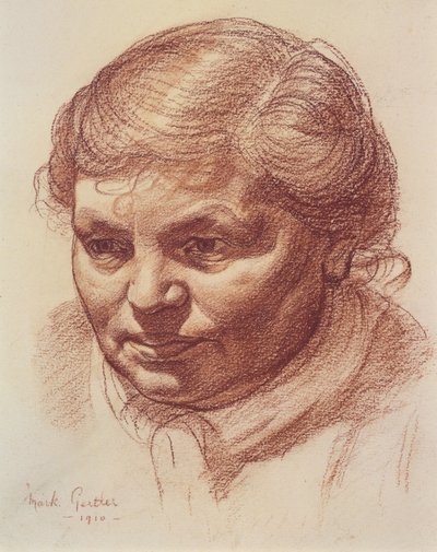 アーティストの母親の頭、1910年（紙に楽観的） 作： Mark Gertler
