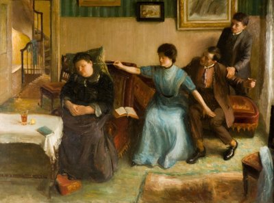 アーティストの家族の肖像画、遊び心のあるシーン、1910-1911年。 作： Mark Gertler