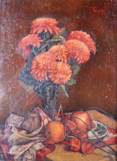 菊の花のある静物画 作： Mark Gertler