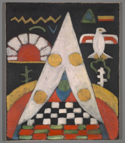 アメリカインディアンのシンボルの抽象的な配置 作： Marsden Hartley