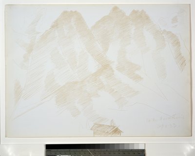 前景に建物がある山の風景 作： Marsden Hartley