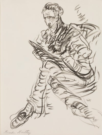 製図工としての自画像、1908年頃（紙に平版クレヨン） 作： Marsden Hartley
