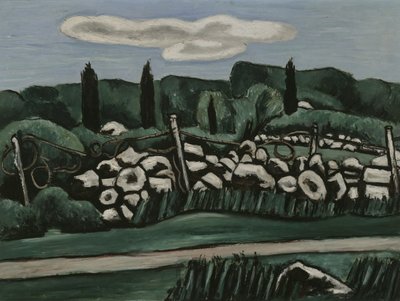 最後の石の壁、ドッグタウン、1936-37年（アカデミーボードの油彩） 作： Marsden Hartley