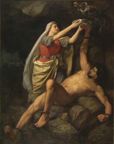 Loki and Sigyn - Loki and Sigyn, by Winge, Marten Eskil (1825-1896).油彩・キャンバス 作： Mårten Eskil Winge