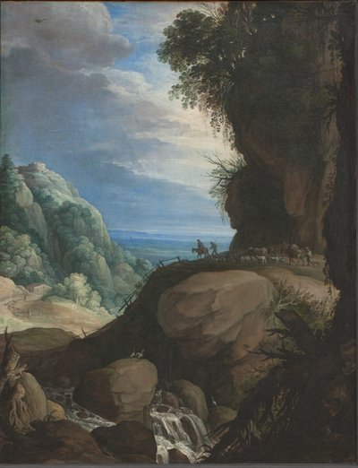 羊飼いとイタリアの山の風景 作： Marten Ryckaert