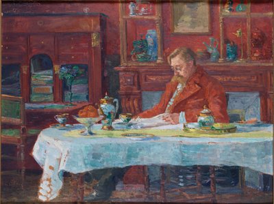 1855年から1918年までのテーブルでのエミール・ベルハーレン、1900年。 作： Marthe Verhaeren