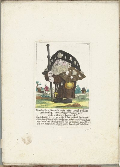 De dwerg Bartholdus Gursalkawiz as pelgrim uit Compostella, ca. 1710 Bartholdus Gursalkawiz、Gross Pohlen 生まれ、Gallicia の価値のない森の兄弟 (オブジェクトのタイトル) Il Callotto resurcitato または新しく家具付きの小さなキャビネット (シリーズ 作： Martin Engelbrecht (attributed to)