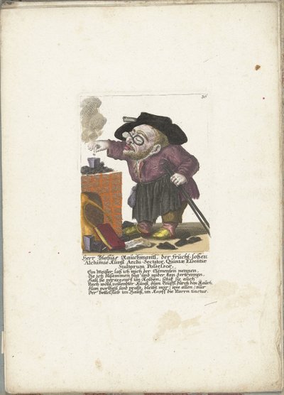 De werg Blasius Rauchmantl als alchemist, ca. 1710年 Herr Blasius Rauchmantl, der frucht-loßen Alchimie kunst Arch-Sectarian, Possessor of the Fifth Essence of Fools (オブジェクトの称号) Il Callotto resurcitato または Neu eingrichtes Zwerchen キャビネット (シリーズ ti 作： Martin Engelbrecht (attributed to)