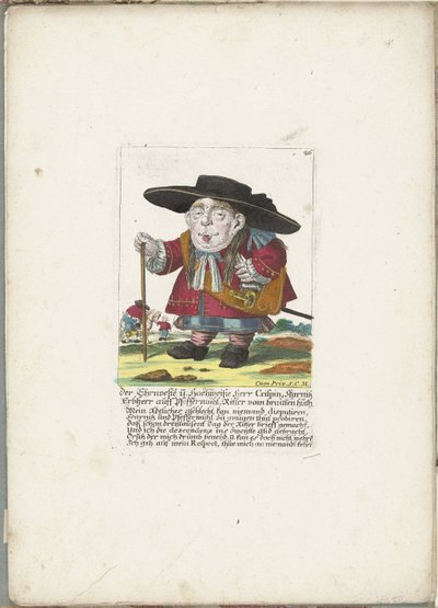 De dwerg クリスピン・スカルニッツ、1710年頃 Ehrnveste と Hochweiße Herr Crispin、スカルニッツ世襲領主 auff Pfeffermühl、braitten huth の騎士 (オブジェクトの称号) Il Callotto resurcitato または Newly Furnished Small Cabinet (シリーズ タイトル) 作： Martin Engelbrecht (attributed to)