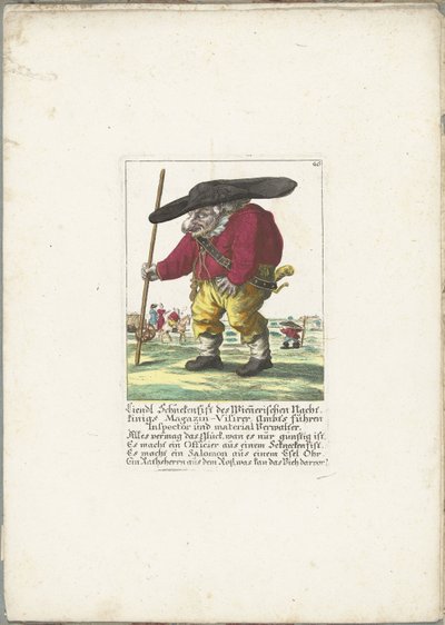 De dwerg Liendl Schnekenfist、1710年頃 Wienerisches Nacht-Kings Magazin-Visirer の Liendl Schnekenfist、Ambts は検査官および資料管理者を運転しました (オブジェクトのタイトル) Il Callotto resurcitato または Newly Furnished Small Cabinet (シリーズ タイトル) 作： Martin Engelbrecht (attributed to)
