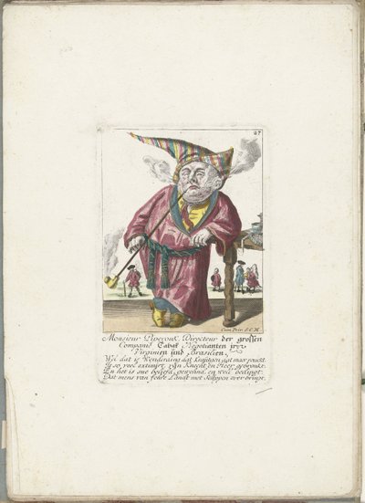 1710 年頃、たばこ屋の会社の取締役としてのドウェルグ ピルーク バージニア州とブラジルにある大企業 Tabak Negotianten のディレクター、Monsieur Piperouk (オブジェクトのタイトル) Il Callotto resurcitato または新しく家具付きの小さなキャビネット (シリーズ タイトル) 作： Martin Engelbrecht (attributed to)