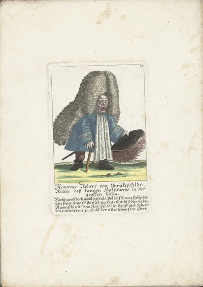 De dwerg Robert von Parukenfeldt、1710年頃 ムッシュ ロベルト フォン パルケンフェルト、グレート ガラのロング ネック クロスの騎士 (オブジェクトのタイトル) Il Callotto resurcitato または Newly Furnished Small Cabinet (シリーズ タイトル) 作： Martin Engelbrecht (attributed to)