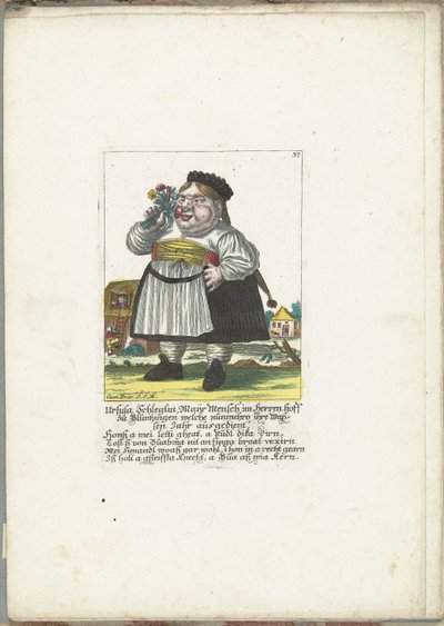 ドゥワーグ ウルスラ シュレグリン、1710 年頃 Ursula Schleglin, Maijr Mensch im Herren hoff zu Bluntzingen, 彼女は現在、権利放棄年を務めています (オブジェクトのタイトル) Il Callotto resurcitato または Newly Furnished Small Cabinet (シリーズ タイトル) 作： Martin Engelbrecht (attributed to)